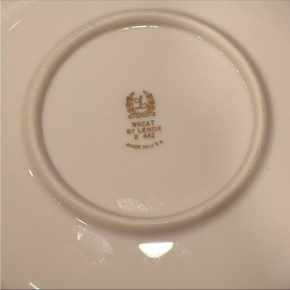 Four (4) Lenox Flat Tea Cup & Saucers Set Wheat R442 24K Gold Trim Bone China - Picture 8 of 10